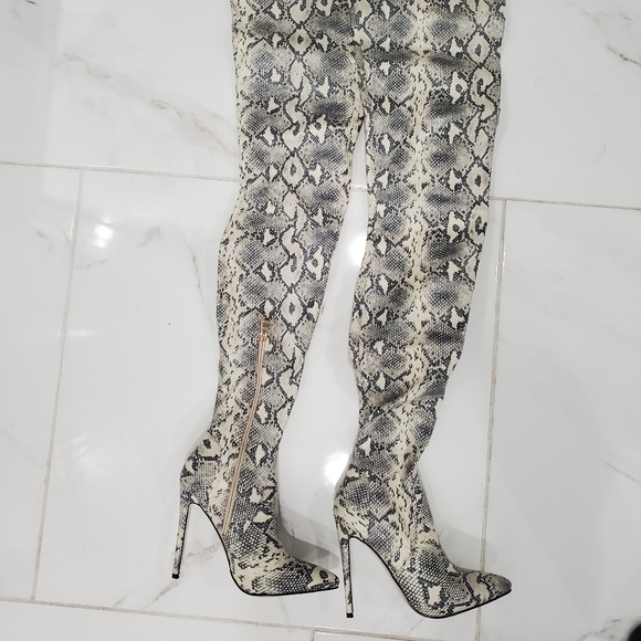 Snake Print Thigh High Boots - Picture 2 of 7